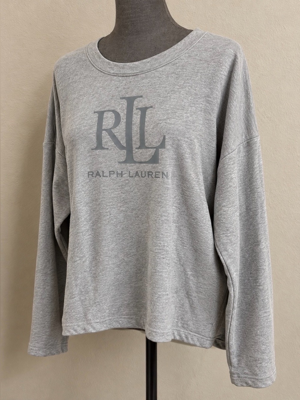 Lauren Ralph Lauren Pullover Sweatshirt Size XL Womens Gray Monogram Logo Preppy